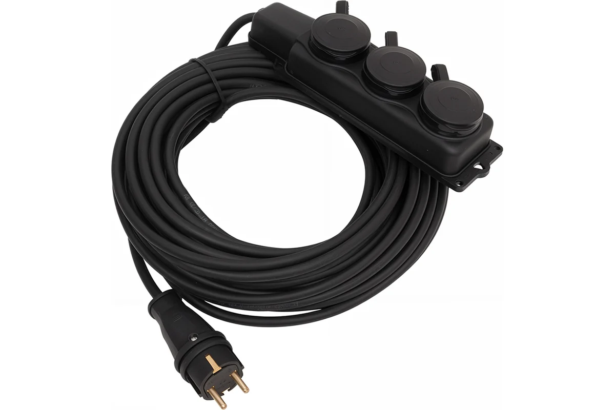 Удлинитель силовой 13 м (3 розетки, Ø 8 мм, морозостойкий, IP44)